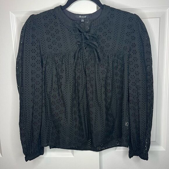 Madewell Eyelet Lace Bow Detail Blouse Size Small - Picture 1 of 9